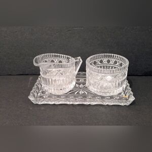Crystal Creamer and Sugar Set With Tray